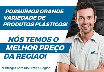 Peça do próprio site: atendente da ViaPlast ao lado das chamadas "Possuímos grande variedade de produtos plásticos" e "Nós temos o melhor preço da região"