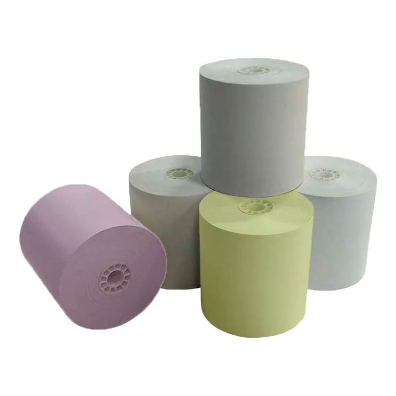 Quatro bobinas de papel térmico em tons pastel